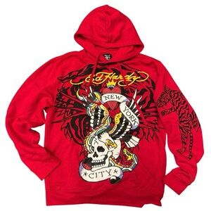 Ed Hardy New York City Tattoo Eagle & Skull Red Hoodie
